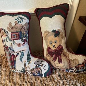 Vintage Bear Tapestry Stocking Pillows set of 2